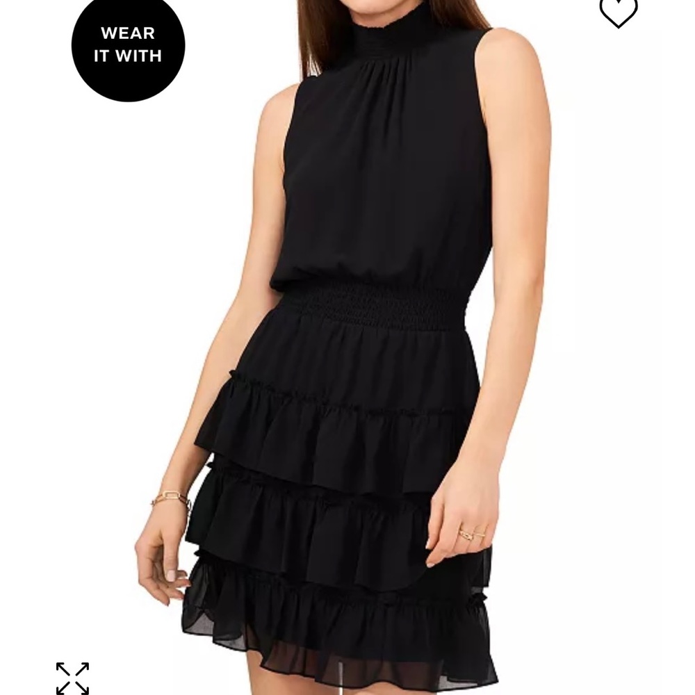 Women's sleeveless smocked neck dress with ruffle tiered skirt